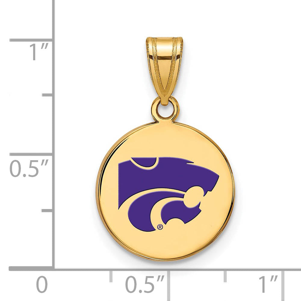 Alternate view of the 14k Gold Plated Silver Kansas State Medium Enamel Disc Pendant by The Black Bow Jewelry Co.