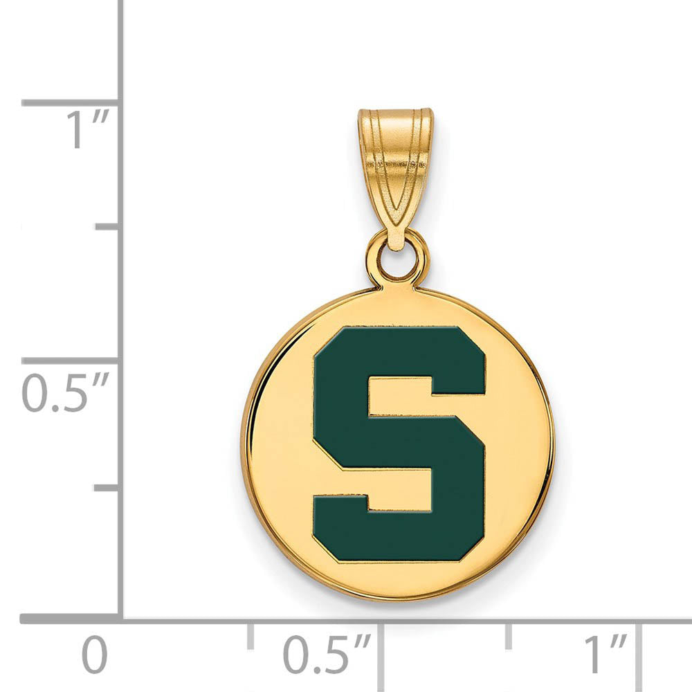 Alternate view of the 14k Gold Plated Silver Michigan State Md Enamel 'S' Disc Pendant by The Black Bow Jewelry Co.