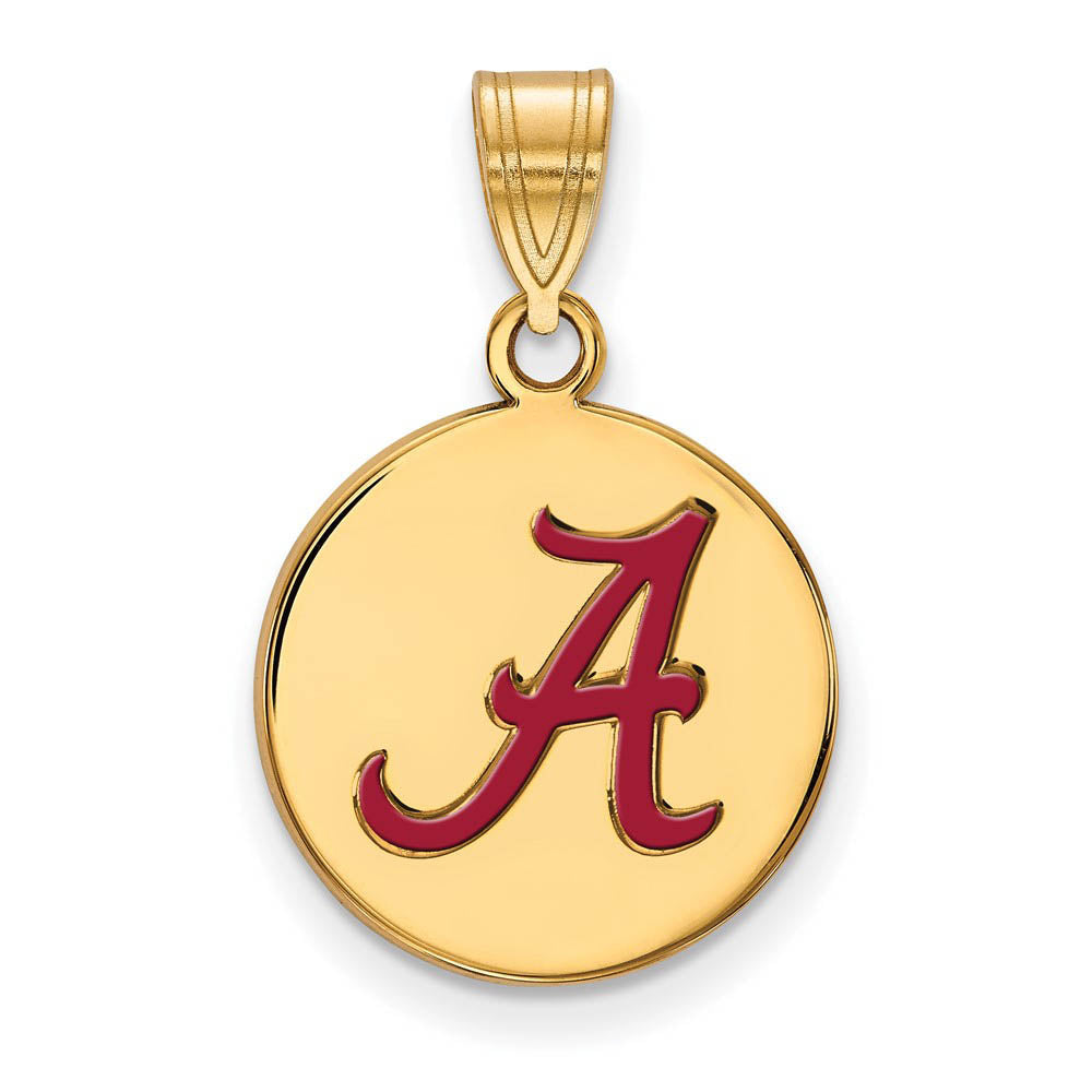 14k Gold Plated Silver U. of Alabama Medium Enameled Disc Pendant, Item P18501 by The Black Bow Jewelry Co.