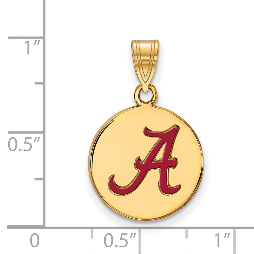 Alternate view of the 14k Gold Plated Silver U. of Alabama Medium Enameled Disc Pendant by The Black Bow Jewelry Co.
