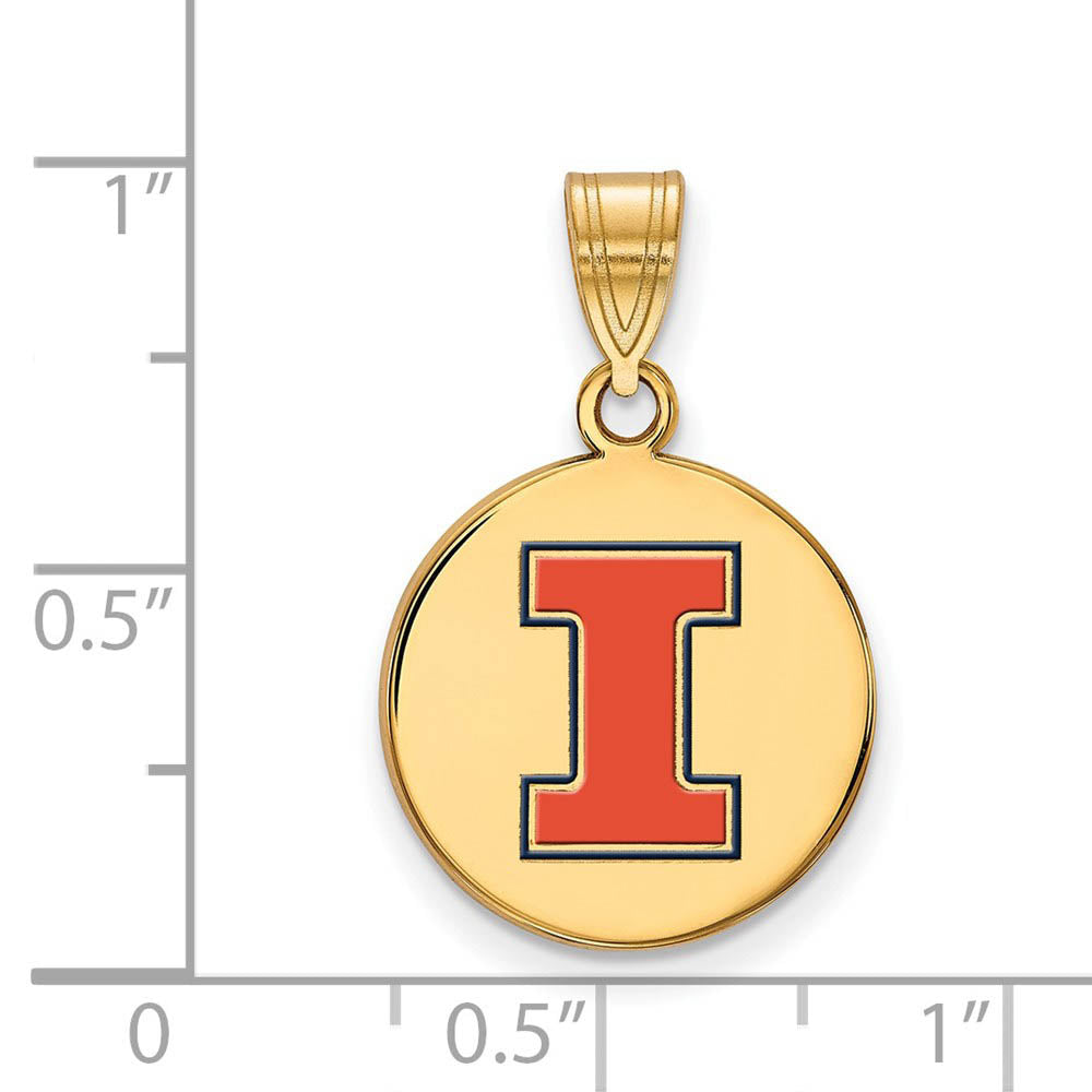 Alternate view of the 14k Gold Plated Silver U. of Illinois Med Enamel 'I' Disc Pendant by The Black Bow Jewelry Co.