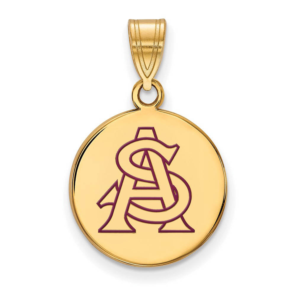 14k Gold Plated Silver Arizona State Medium Enameled Disc Pendant, Item P18510 by The Black Bow Jewelry Co.