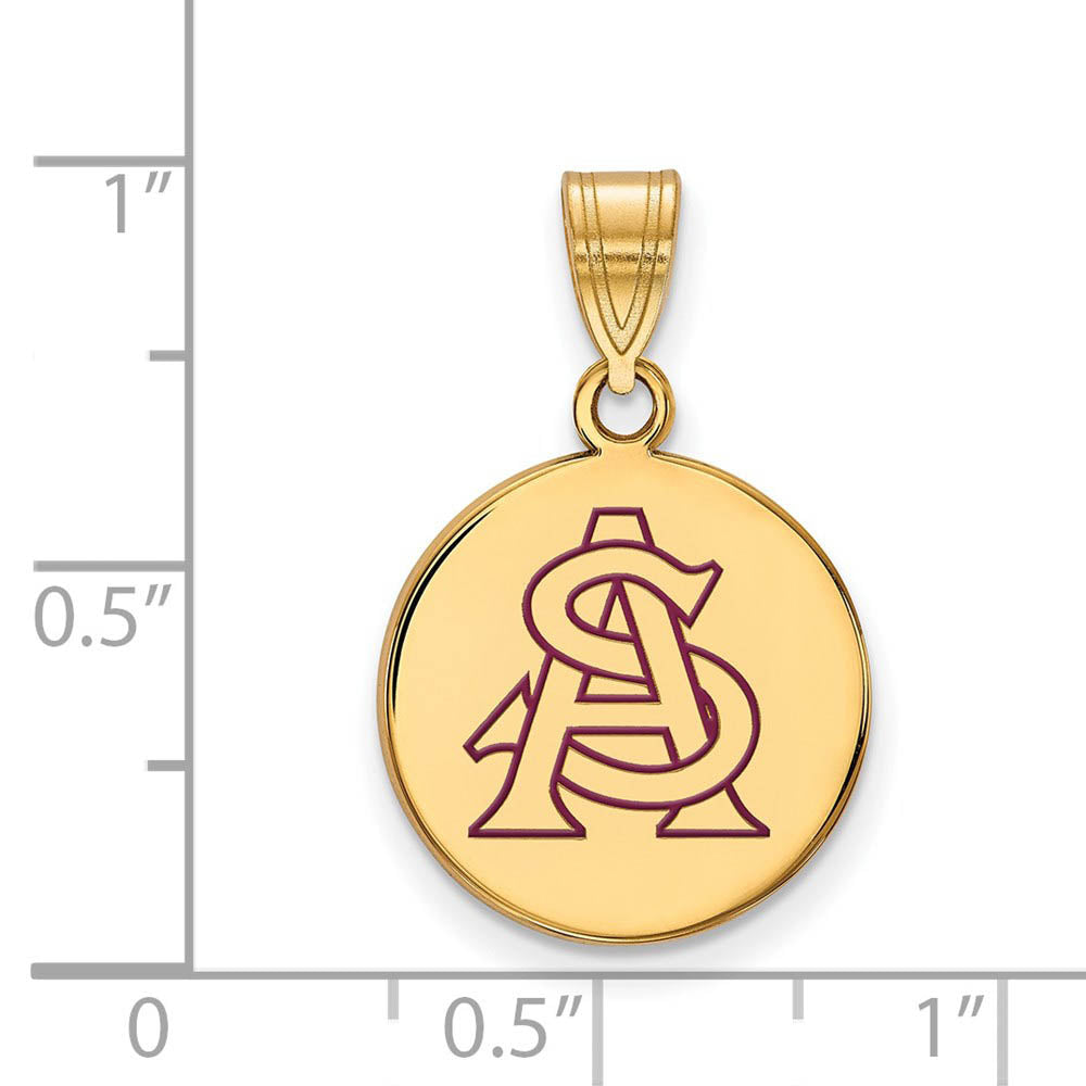 Alternate view of the 14k Gold Plated Silver Arizona State Medium Enameled Disc Pendant by The Black Bow Jewelry Co.