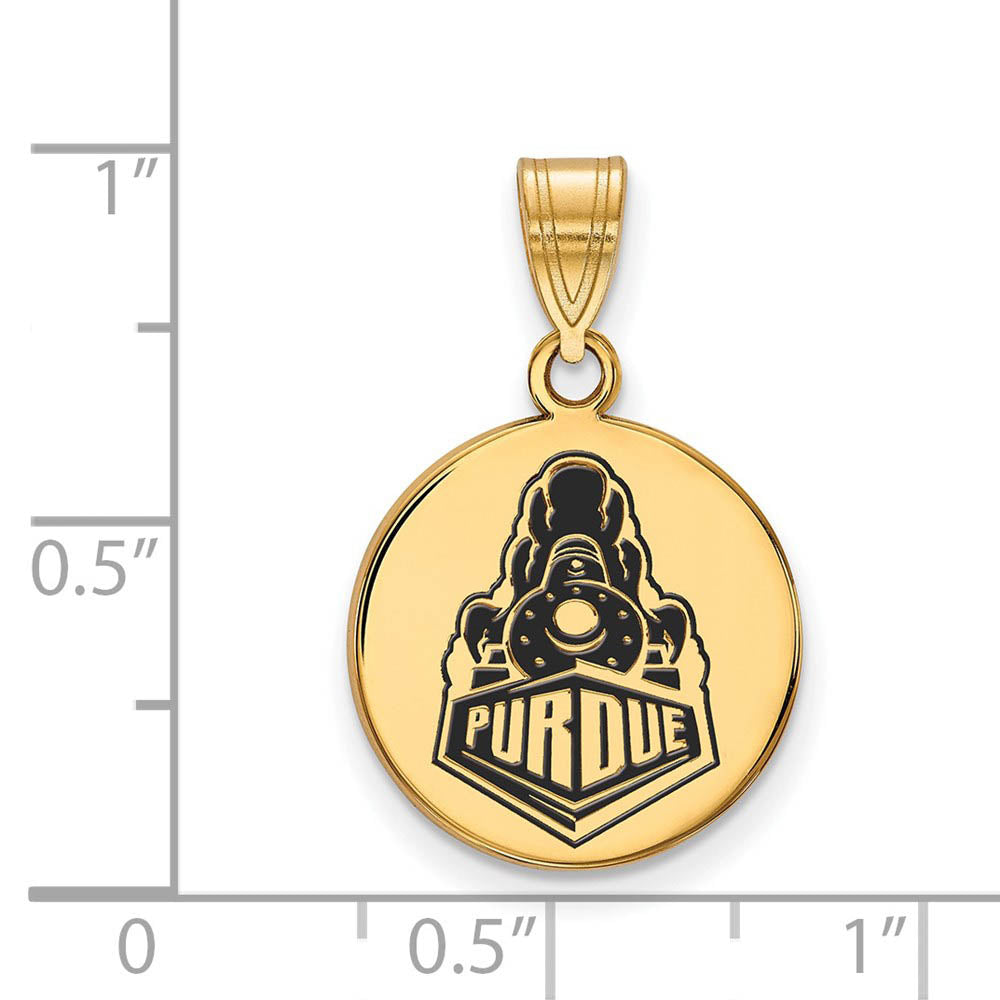 Alternate view of the 14k Gold Plated Silver Purdue Medium Enamel Logo Disc Pendant by The Black Bow Jewelry Co.