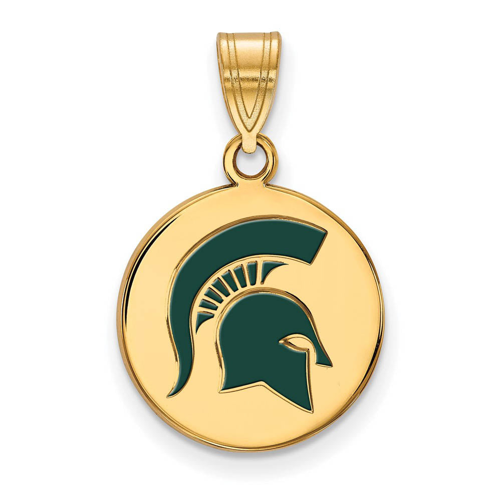 14k Gold Plated Silver Michigan State Medium Enamel Logo Disc Pendant, Item P18515 by The Black Bow Jewelry Co.