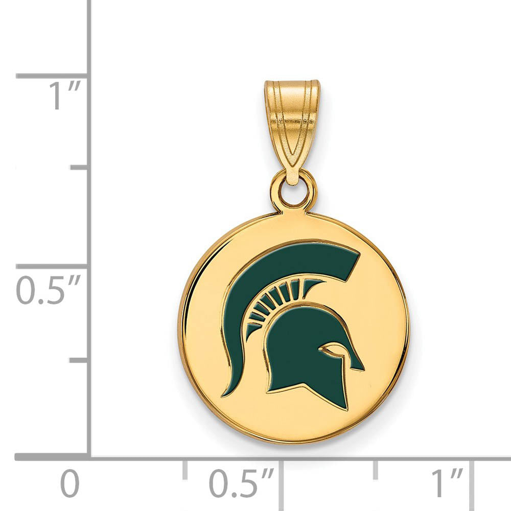 Alternate view of the 14k Gold Plated Silver Michigan State Medium Enamel Logo Disc Pendant by The Black Bow Jewelry Co.