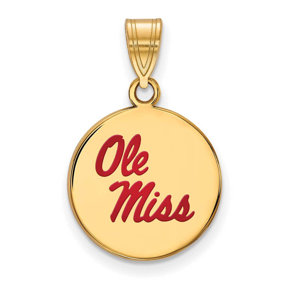 14k Gold Plate Silver U of Mississippi Medium Enamel Disc Pendant, Item P18517 by The Black Bow Jewelry Co.