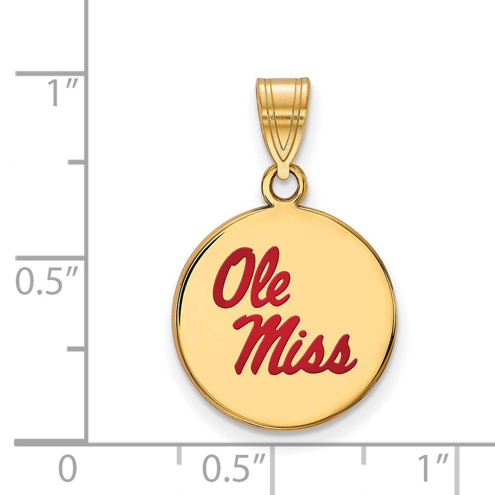 Alternate view of the 14k Gold Plate Silver U of Mississippi Medium Enamel Disc Pendant by The Black Bow Jewelry Co.