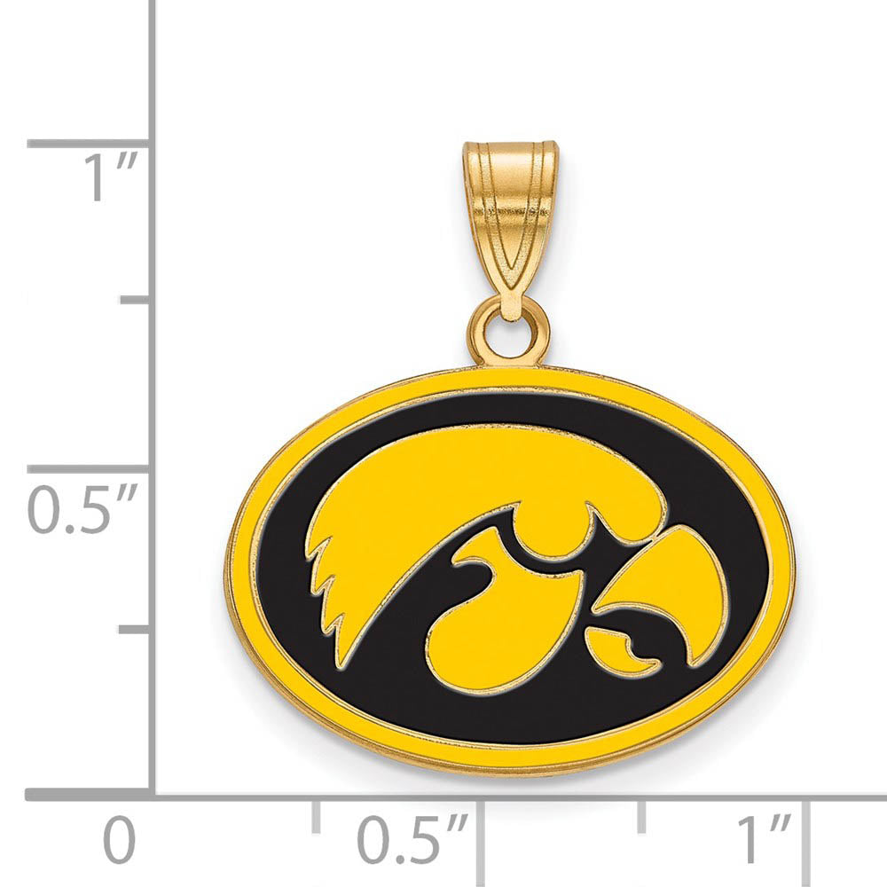 Alternate view of the 14k Gold Plated Silver U. of Iowa Medium Enamel Pendant by The Black Bow Jewelry Co.