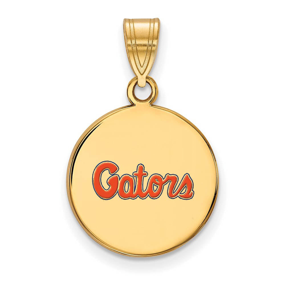 14k Gold Plated Silver U. of Florida Medium Enamel Disc Pendant, Item P18520 by The Black Bow Jewelry Co.