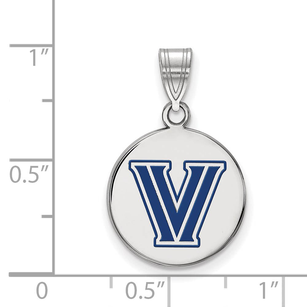 Alternate view of the Sterling Silver Villanova U. Medium Enamel Logo Disc Pendant by The Black Bow Jewelry Co.