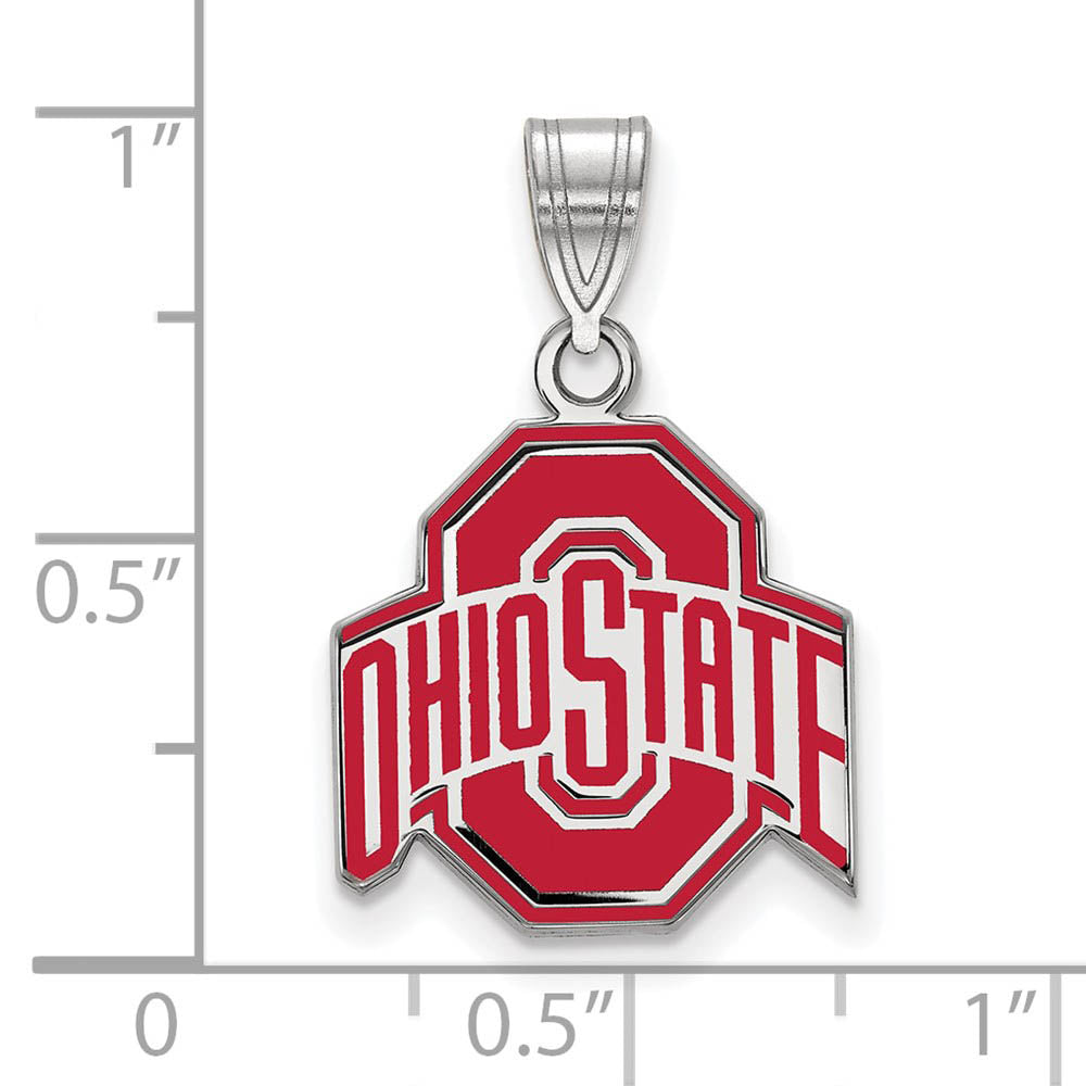 Alternate view of the Sterling Silver Ohio State Medium Enamel Logo Pendant by The Black Bow Jewelry Co.