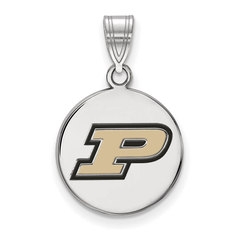 Sterling Silver Purdue Medium Enamel 'P' Disc Pendant, Item P18530 by The Black Bow Jewelry Co.