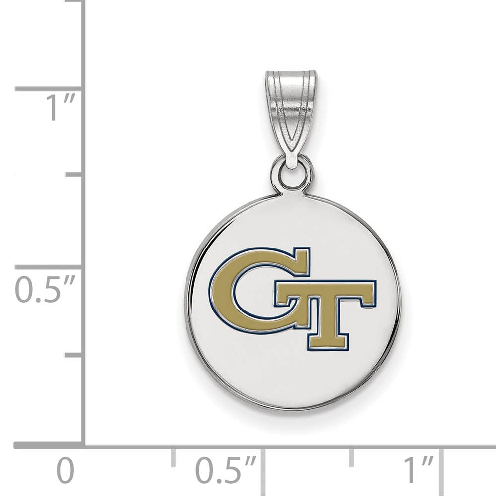 Alternate view of the Sterling Silver Georgia Technology Med Enameled Disc Pendant by The Black Bow Jewelry Co.