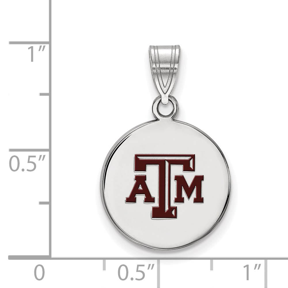 Alternate view of the Sterling Silver Texas A&M U. Medium Enamel Disc Pendant by The Black Bow Jewelry Co.