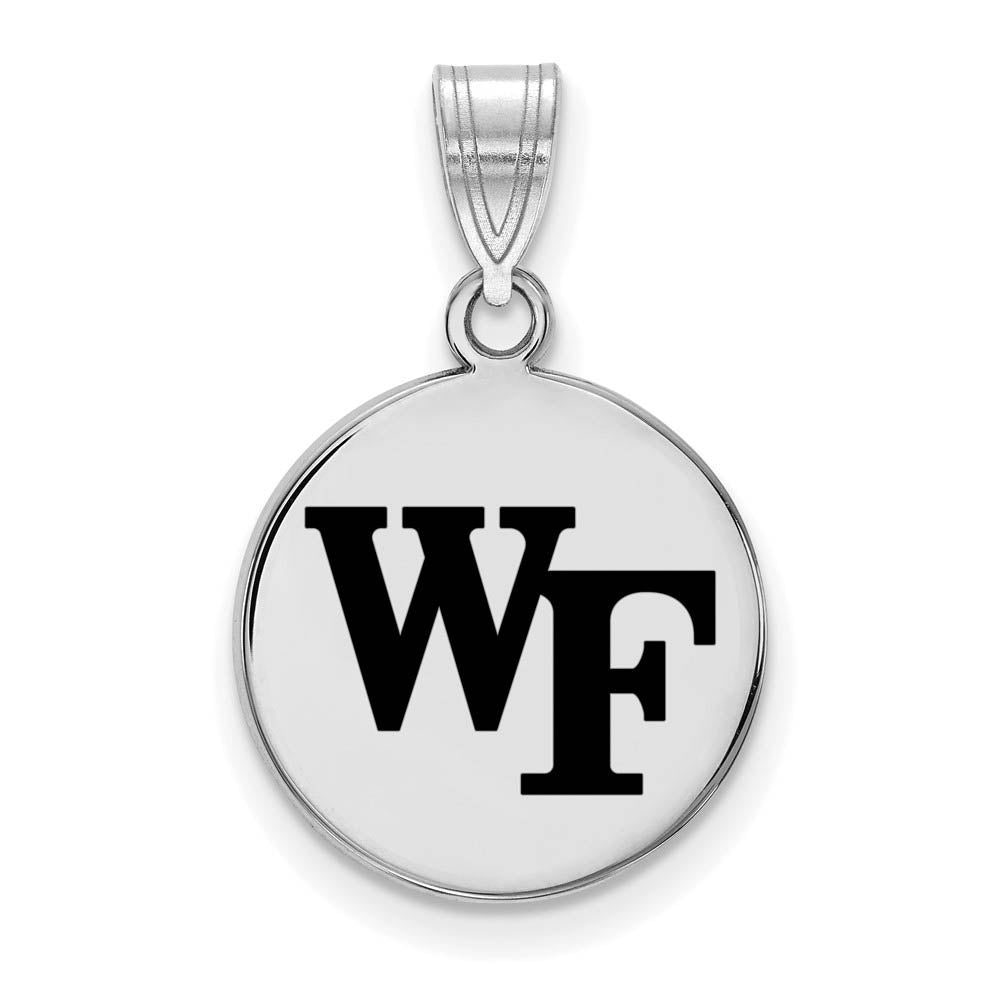 Sterling Silver Wake Forest U. Medium Enamel 'WF' Disc Pendant, Item P18537 by The Black Bow Jewelry Co.