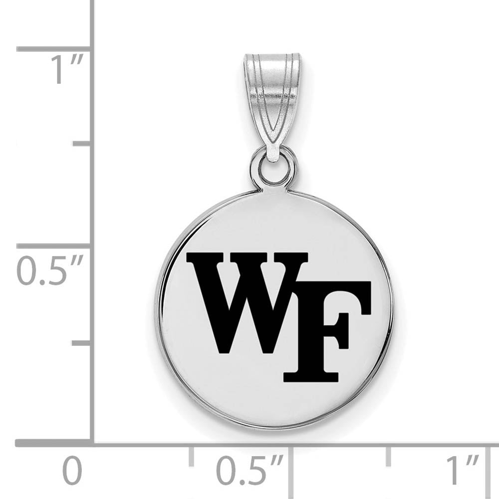 Alternate view of the Sterling Silver Wake Forest U. Medium Enamel 'WF' Disc Pendant by The Black Bow Jewelry Co.