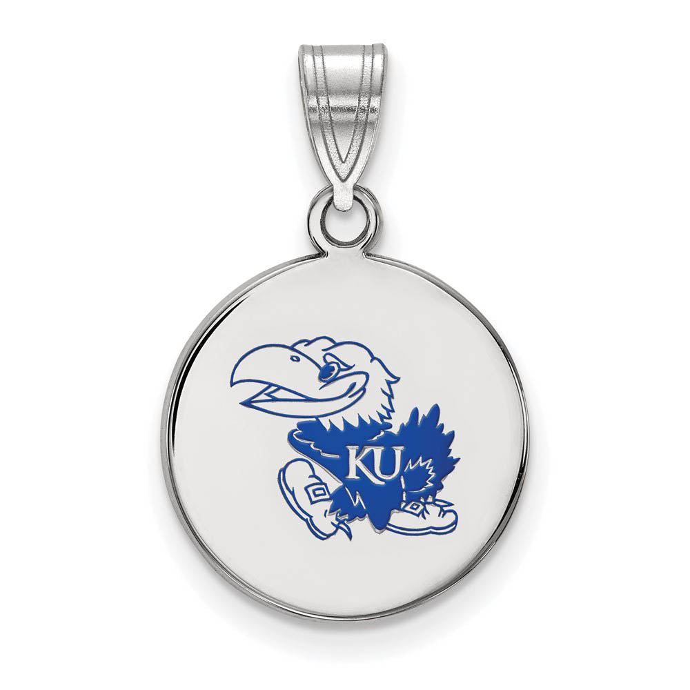 Sterling Silver U. of Kansas Medium Enamel Disc Pendant, Item P18539 by The Black Bow Jewelry Co.