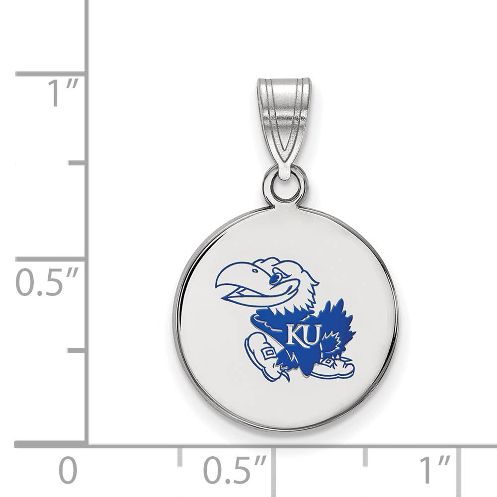 Alternate view of the Sterling Silver U. of Kansas Medium Enamel Disc Pendant by The Black Bow Jewelry Co.