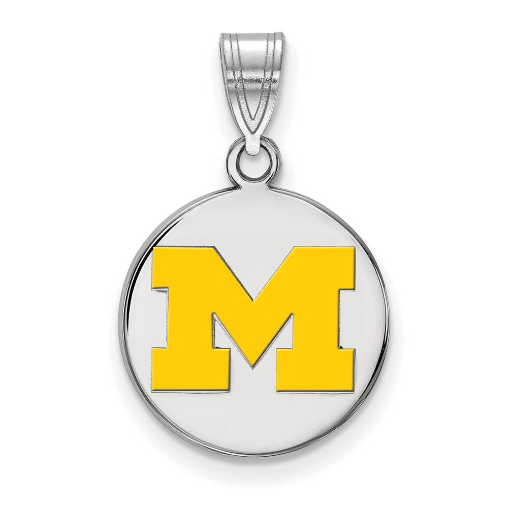 Sterling Silver U. of Michigan Medium Yellow Enamel Disc Pendant, Item P18540 by The Black Bow Jewelry Co.
