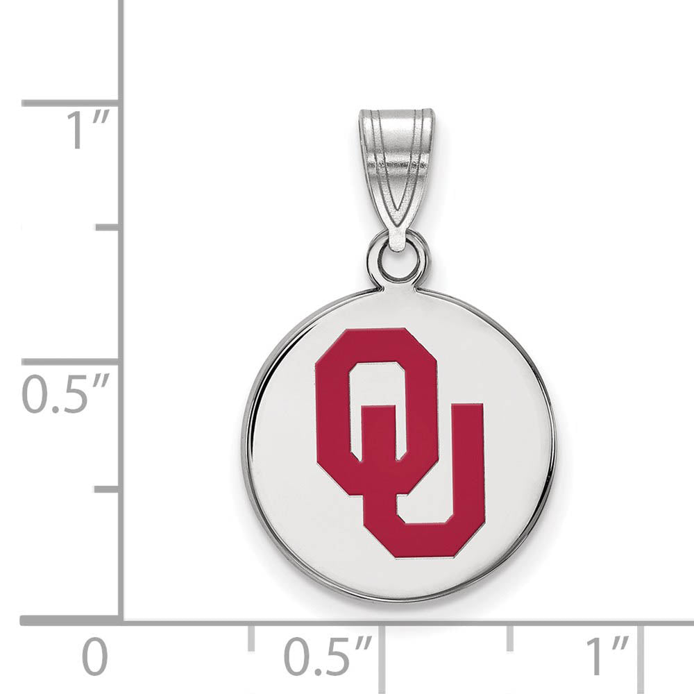 Alternate view of the Sterling Silver U. of Oklahoma Medium Enamel 'OU' Disc Pendant by The Black Bow Jewelry Co.