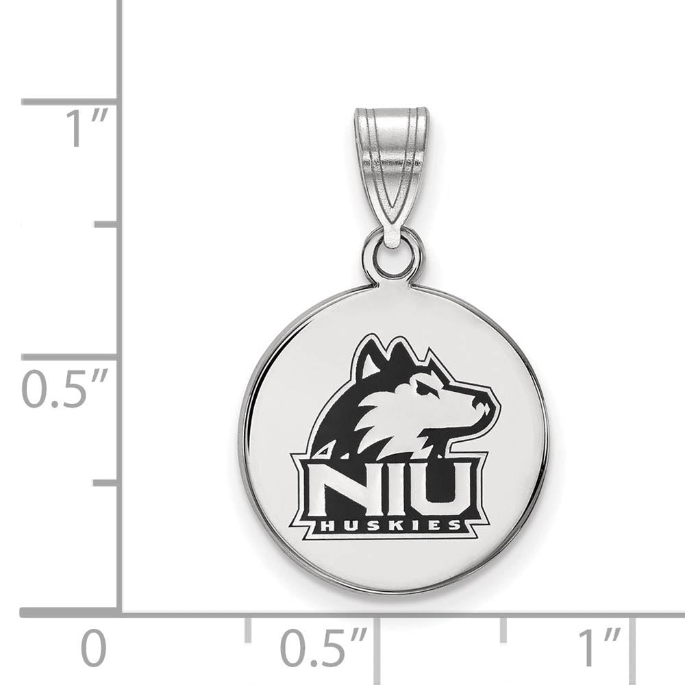 Alternate view of the Sterling Silver Northern Illinois U. Medium Enamel Disc Pendant by The Black Bow Jewelry Co.