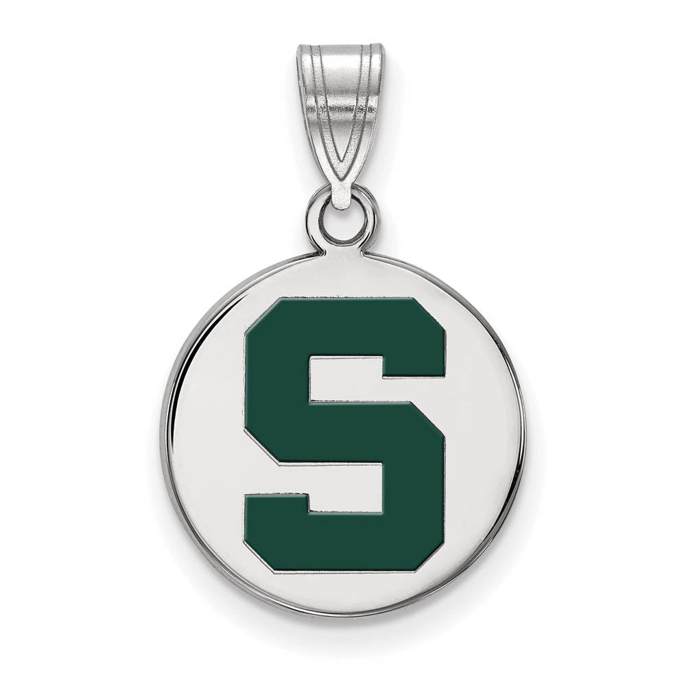 Sterling Silver Michigan State Medium Enamel 'S' Disc Pendant, Item P18549 by The Black Bow Jewelry Co.
