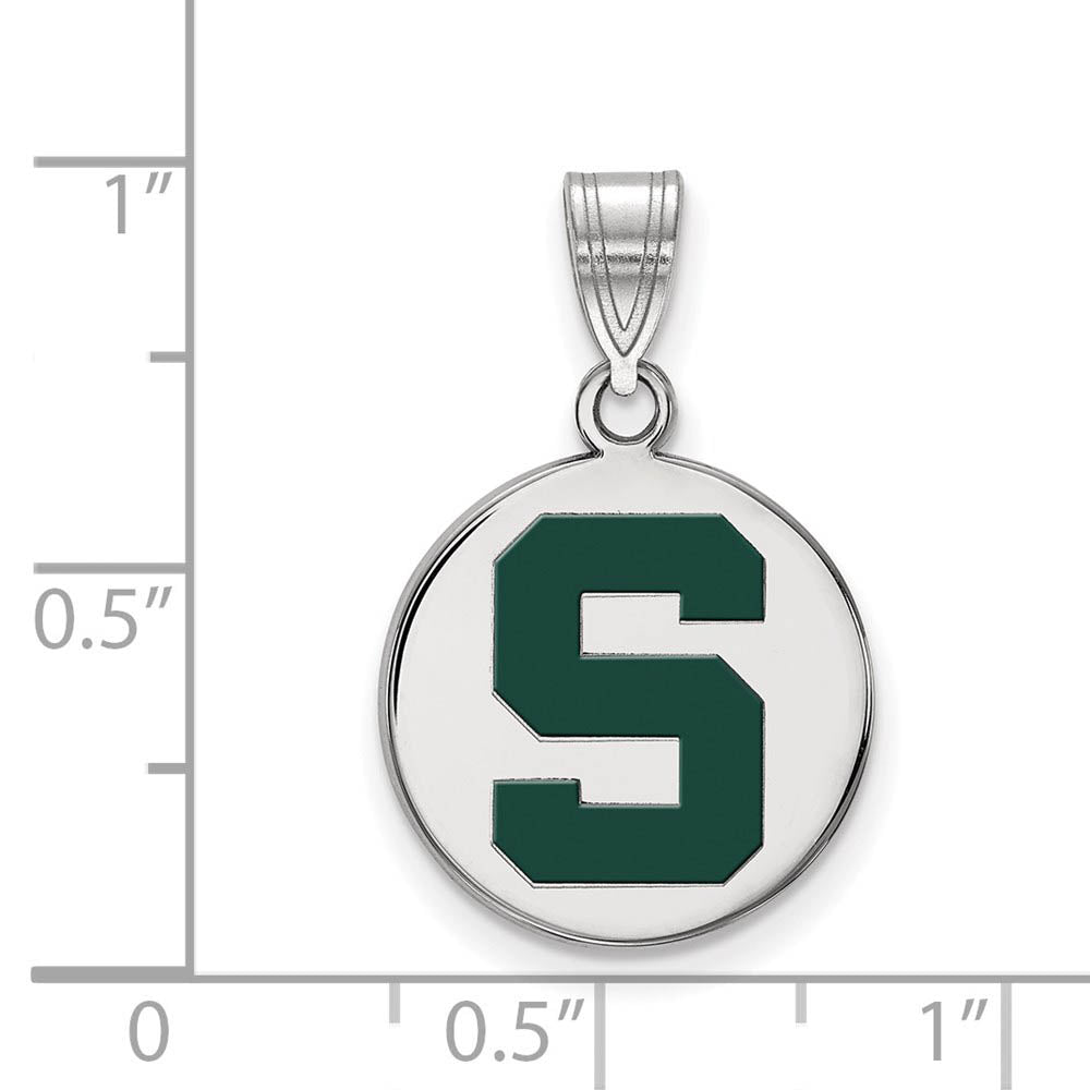 Alternate view of the Sterling Silver Michigan State Medium Enamel 'S' Disc Pendant by The Black Bow Jewelry Co.