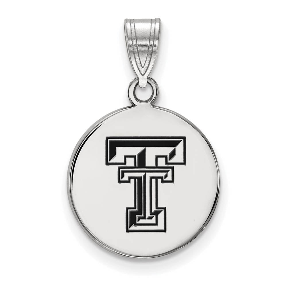 Sterling Silver Texas Tech U. Medium Enamel Disc Pendant, Item P18551 by The Black Bow Jewelry Co.