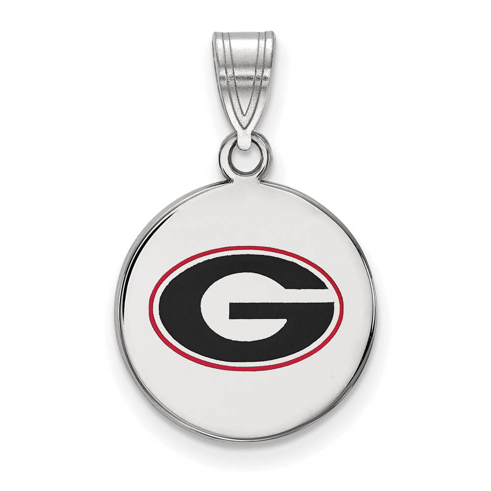 Sterling Silver U. of Georgia Medium Enamel Disc Pendant, Item P18554 by The Black Bow Jewelry Co.