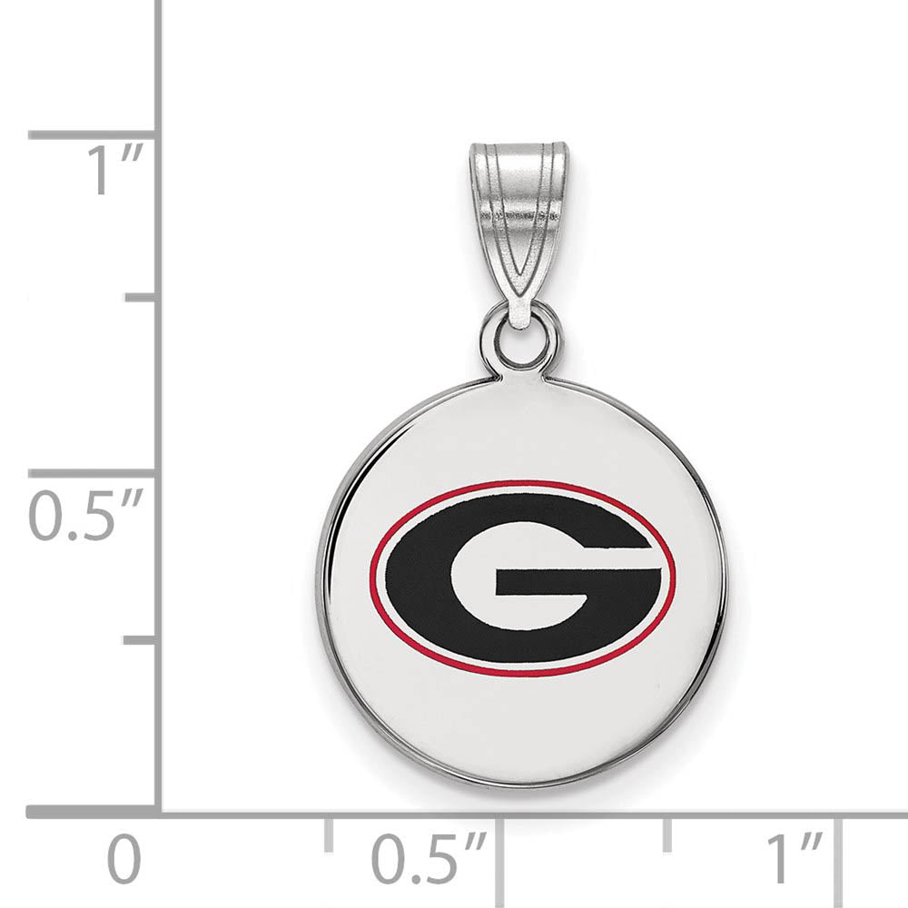 Alternate view of the Sterling Silver U. of Georgia Medium Enamel Disc Pendant by The Black Bow Jewelry Co.