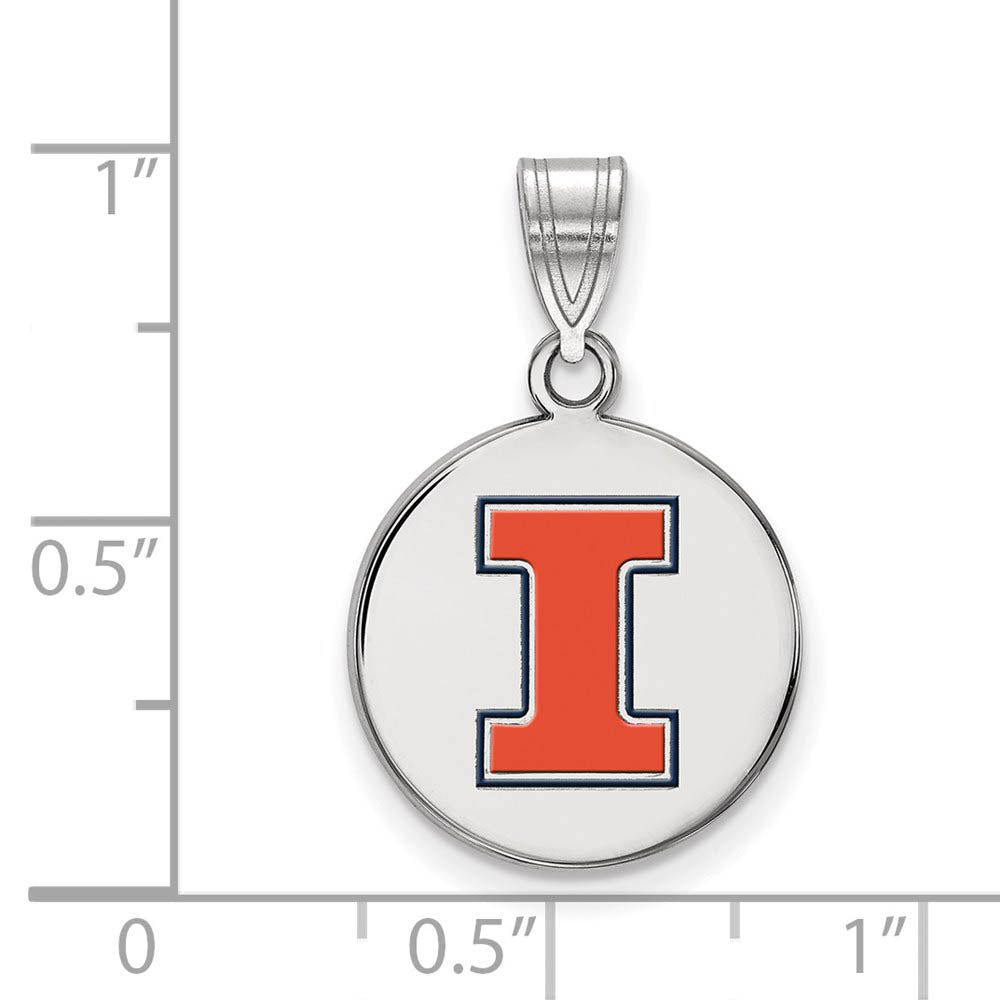 Alternate view of the Sterling Silver U. of Illinois Medium Enamel 'I' Disc Pendant by The Black Bow Jewelry Co.