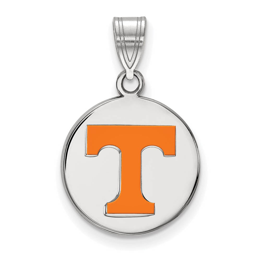 Sterling Silver U. of Tennessee Medium Enamel 'T' Disc Pendant, Item P18558 by The Black Bow Jewelry Co.