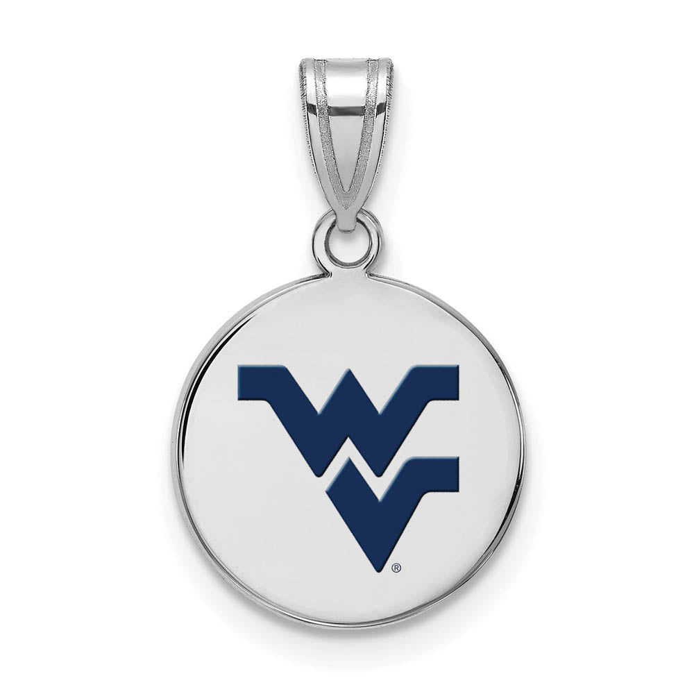 Sterling Silver West Virginia U. Medium Enamel Logo Disc Pendant, Item P18561 by The Black Bow Jewelry Co.