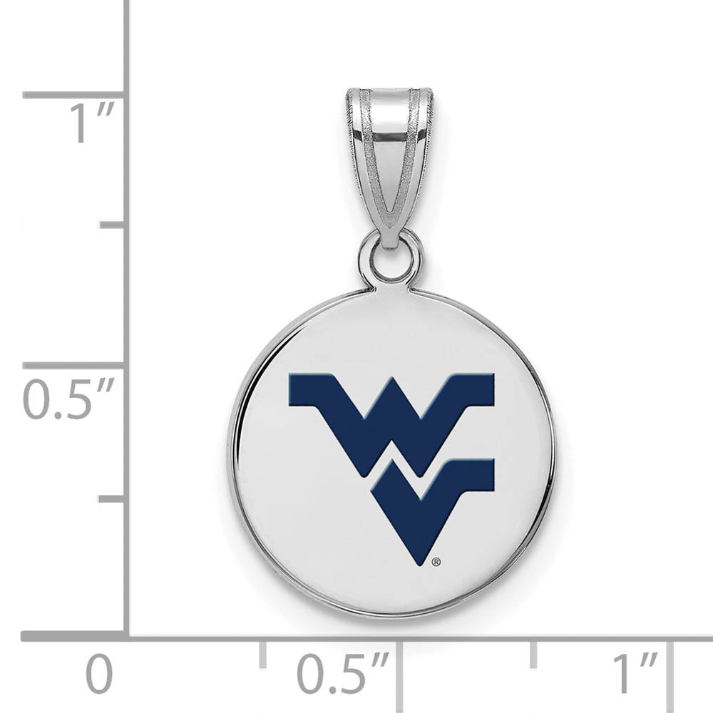 Alternate view of the Sterling Silver West Virginia U. Medium Enamel Logo Disc Pendant by The Black Bow Jewelry Co.