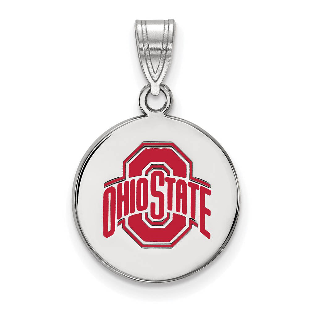Sterling Silver Ohio State Medium Enamel Logo Disc Pendant, Item P18562 by The Black Bow Jewelry Co.