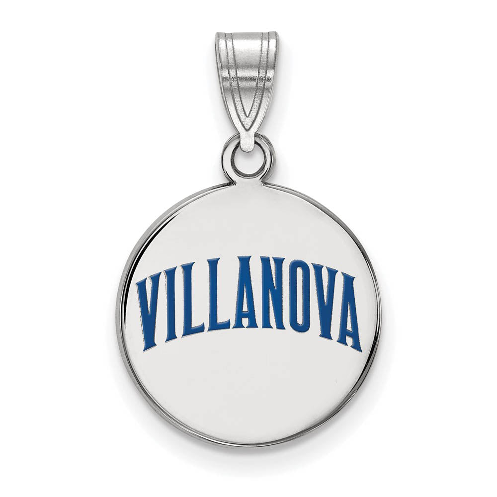 Sterling Silver Villanova U. Medium Enamel Script Disc Pendant, Item P18566 by The Black Bow Jewelry Co.