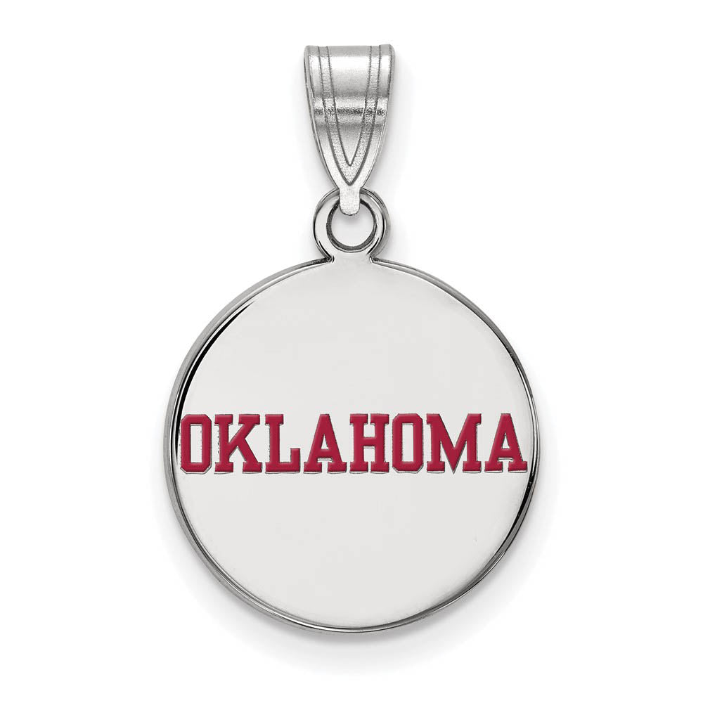 Sterling Silver U. of Oklahoma Medium Enamel Disc Pendant, Item P18571 by The Black Bow Jewelry Co.