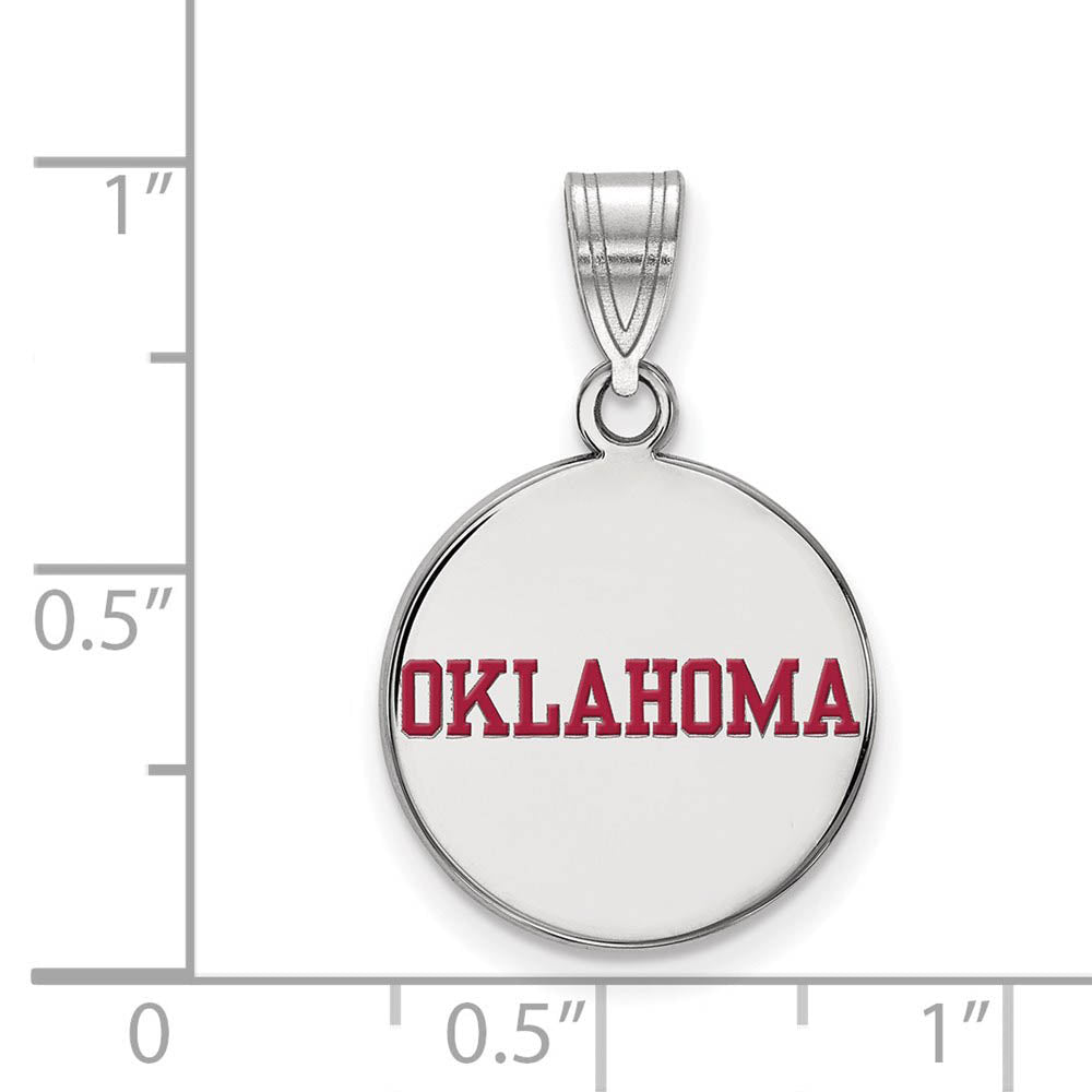 Alternate view of the Sterling Silver U. of Oklahoma Medium Enamel Disc Pendant by The Black Bow Jewelry Co.