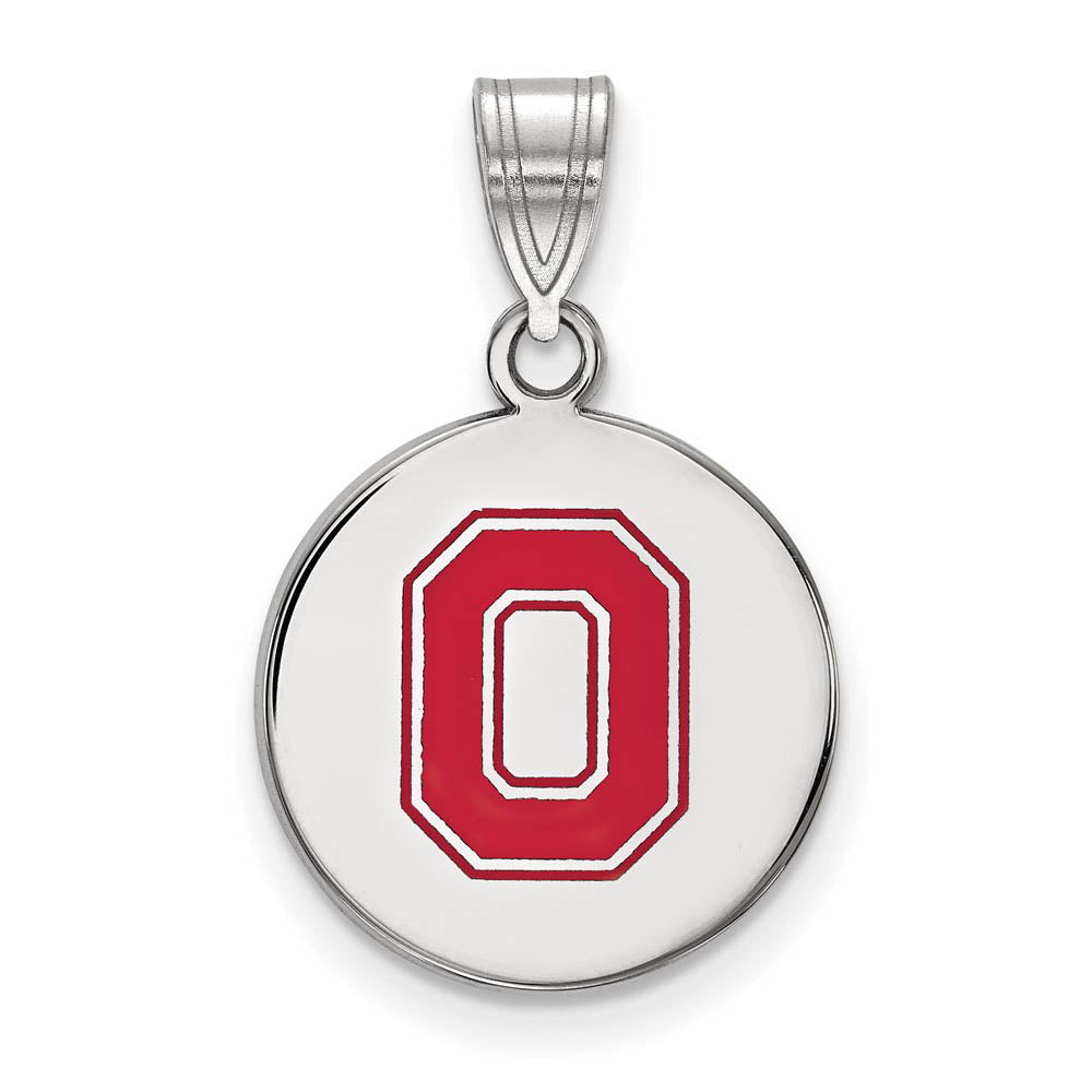 Sterling Silver Ohio State Medium Enamel Disc Pendant, Item P18574 by The Black Bow Jewelry Co.