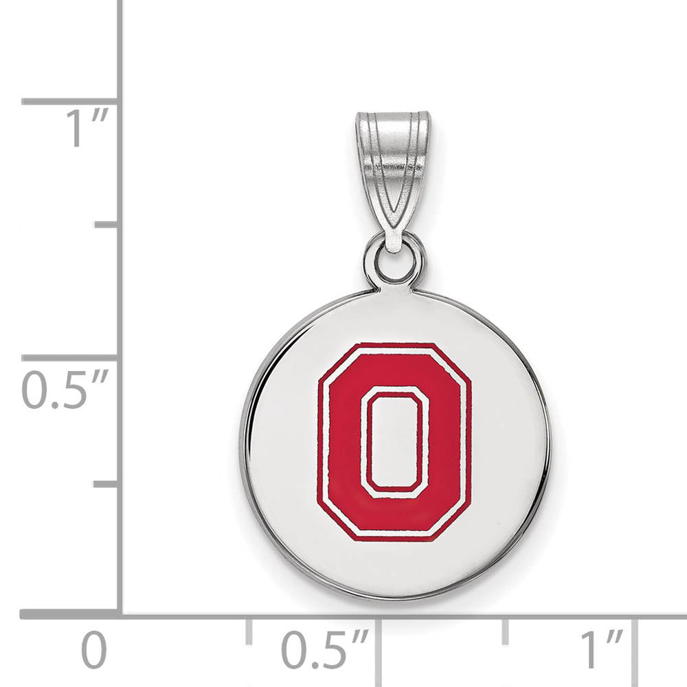 Alternate view of the Sterling Silver Ohio State Medium Enamel Disc Pendant by The Black Bow Jewelry Co.