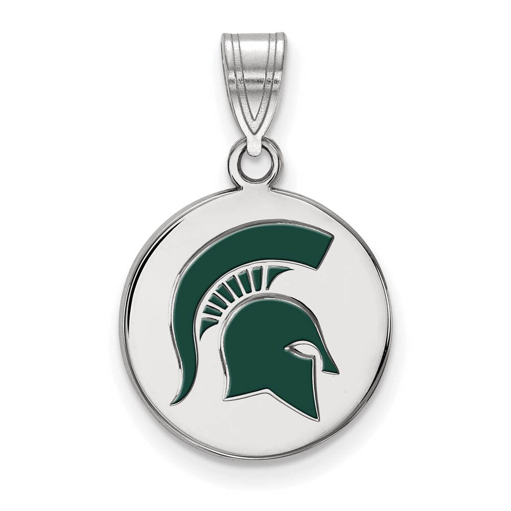 Sterling Silver Michigan State Medium Enamel Logo Disc Pendant, Item P18583 by The Black Bow Jewelry Co.