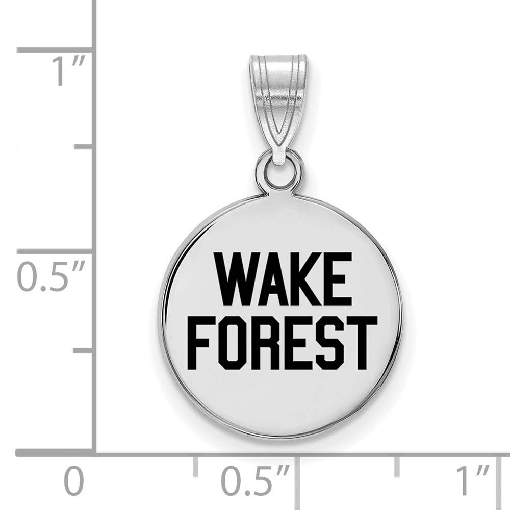 Alternate view of the Sterling Silver Wake Forest U. Medium Enamel Logo Disc Pendant by The Black Bow Jewelry Co.