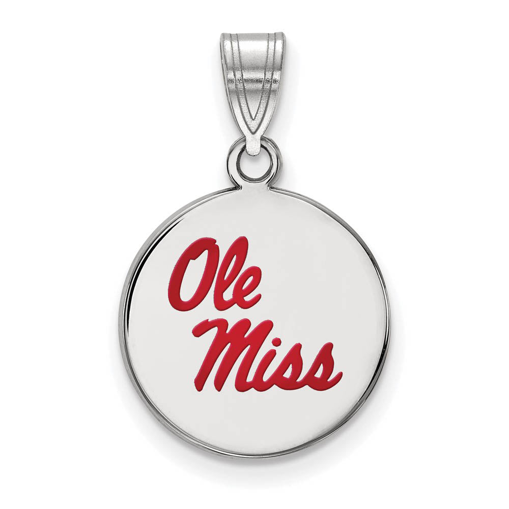 Sterling Silver U. of Mississippi Medium Enamel Disc Pendant, Item P18586 by The Black Bow Jewelry Co.
