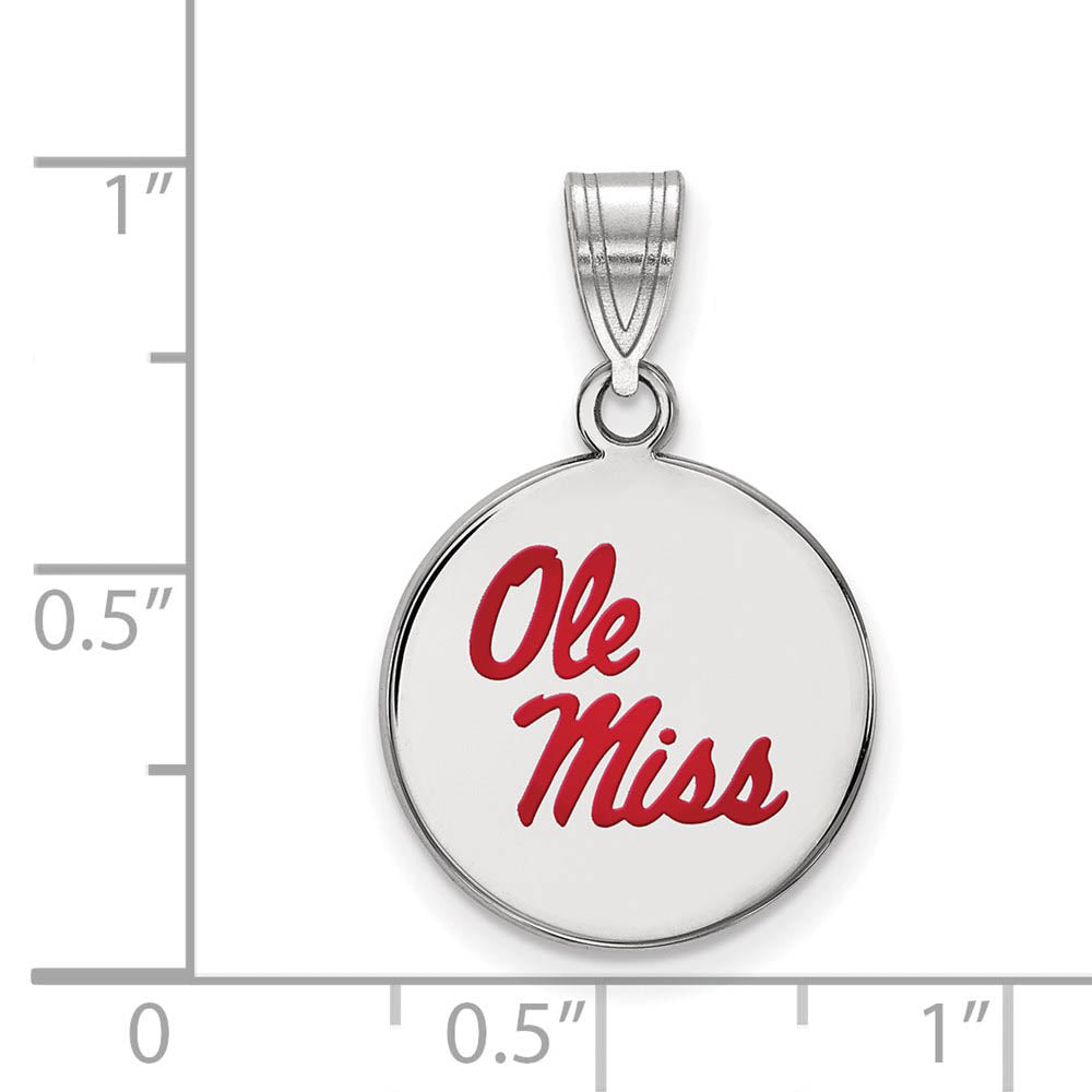 Alternate view of the Sterling Silver U. of Mississippi Medium Enamel Disc Pendant by The Black Bow Jewelry Co.