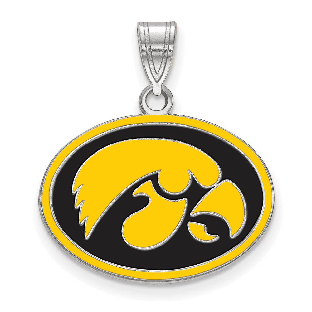 Sterling Silver U. of Iowa Medium Enamel Pendant, Item P18587 by The Black Bow Jewelry Co.