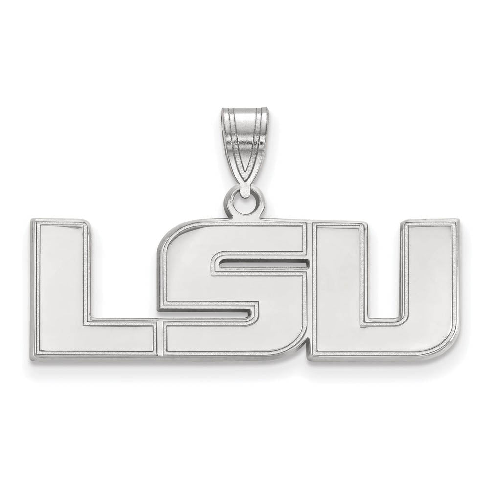 10k White Gold Louisiana State Medium Pendant, Item P18612 by The Black Bow Jewelry Co.