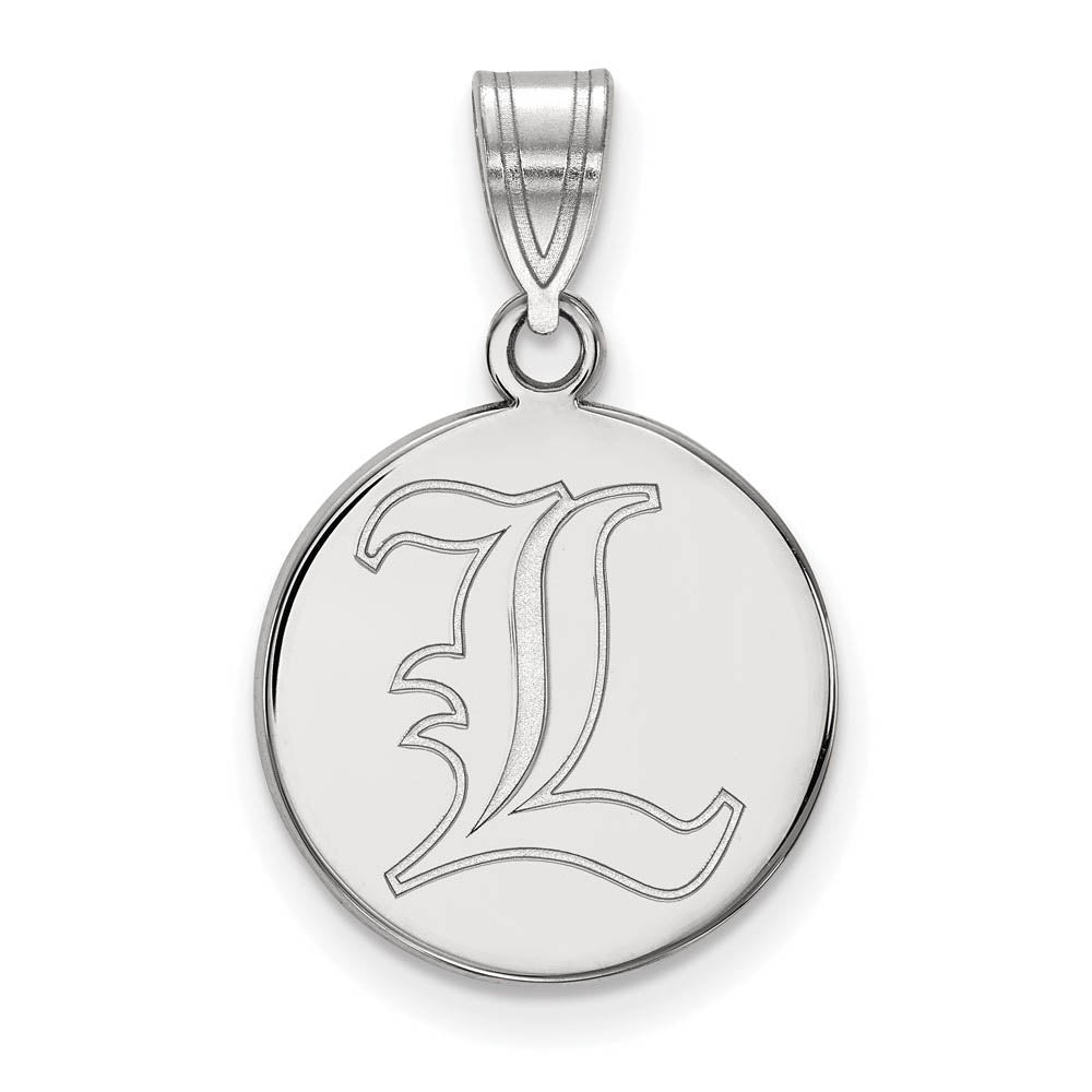10k White Gold U. of Louisville Medium Disc Pendant, Item P18670 by The Black Bow Jewelry Co.