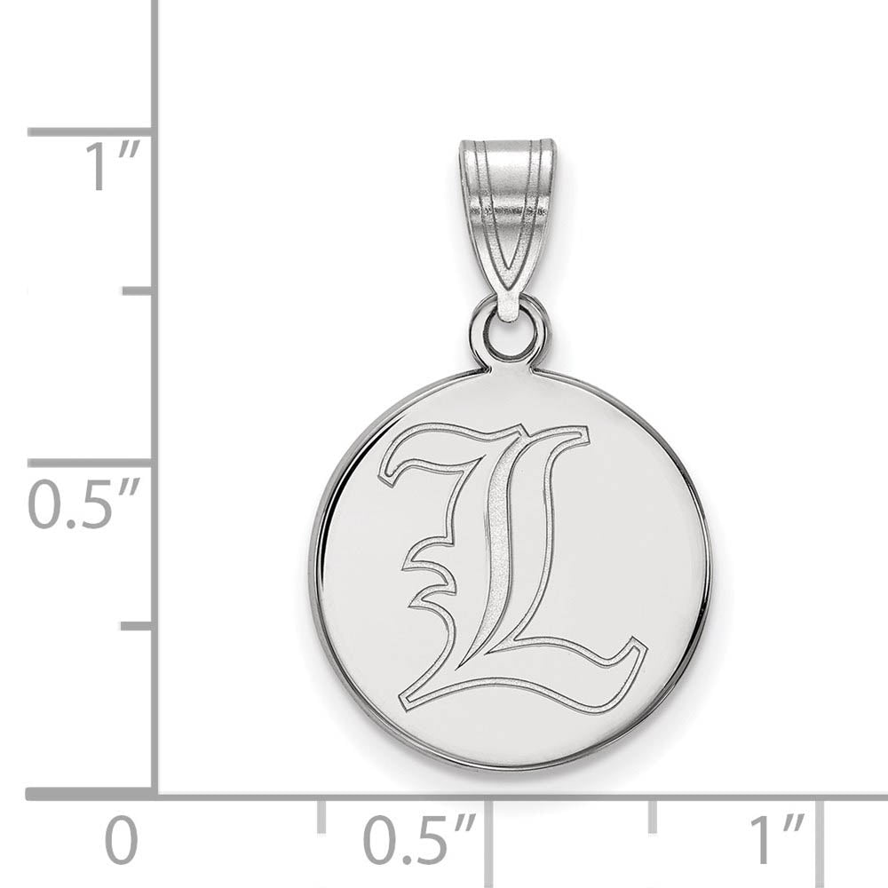 Alternate view of the 10k White Gold U. of Louisville Medium Disc Pendant by The Black Bow Jewelry Co.