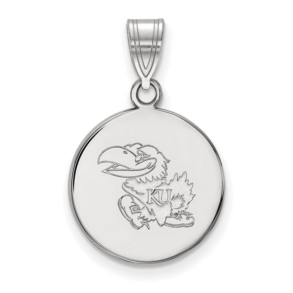 10k White Gold U. of Kansas Medium Disc Pendant, Item P18672 by The Black Bow Jewelry Co.